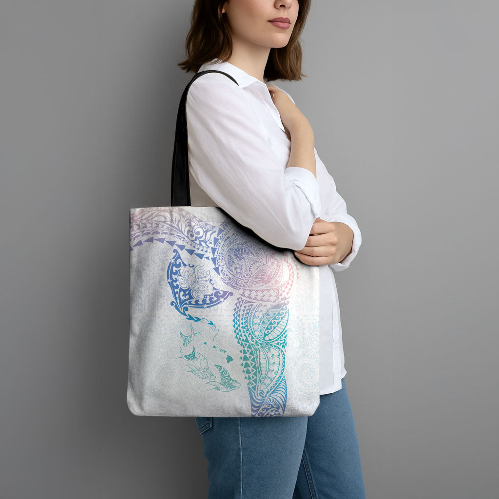 Hawaiian Manta Ray Tribal Tote Bag Polynesian Art Motifs Sweet Pastel LT03 - Polynesian Pride