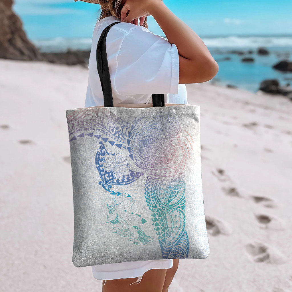 Hawaiian Manta Ray Tribal Tote Bag Polynesian Art Motifs Sweet Pastel LT03 - Polynesian Pride