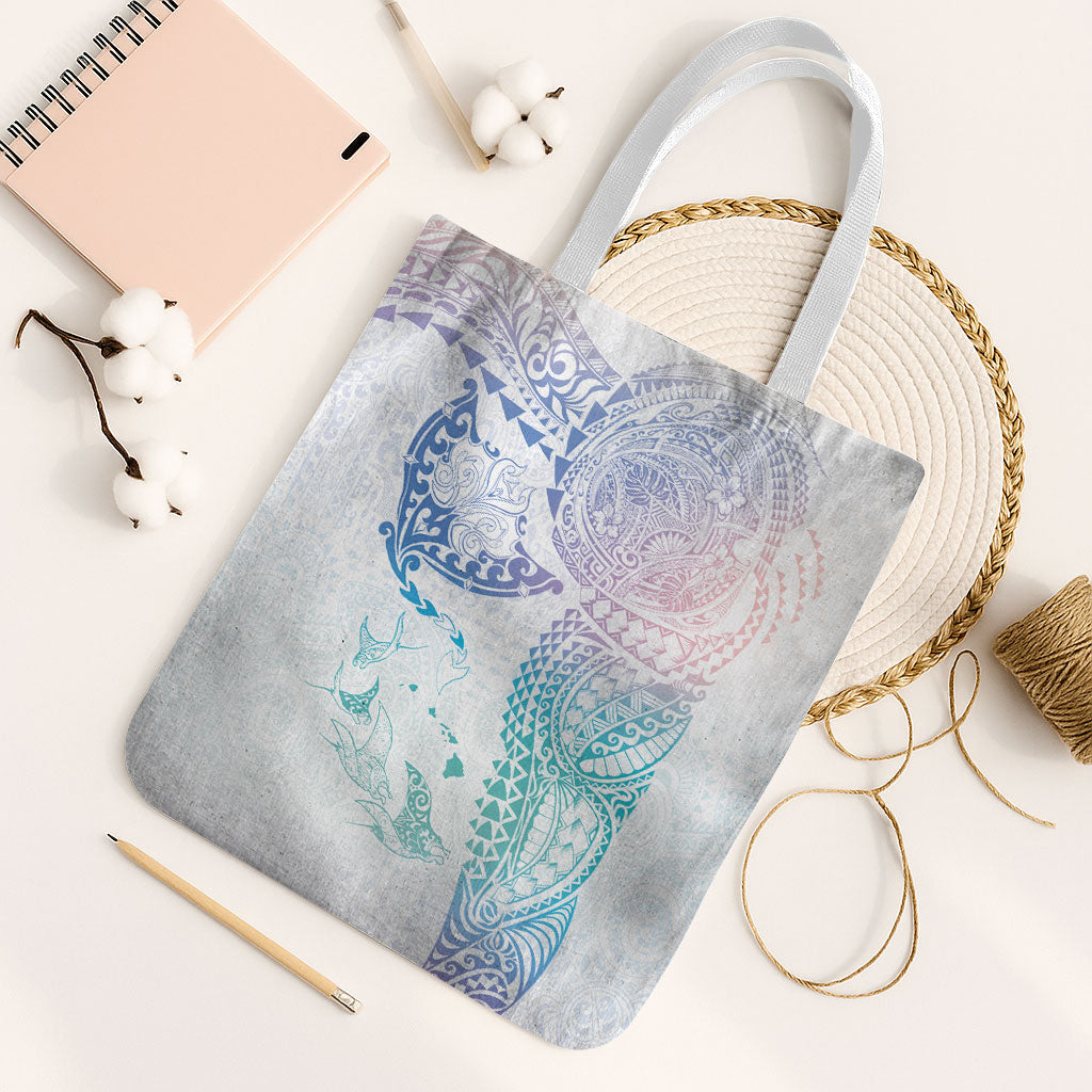Hawaiian Manta Ray Tribal Tote Bag Polynesian Art Motifs Sweet Pastel LT03 White Strap One Size Multicolor - Polynesian Pride