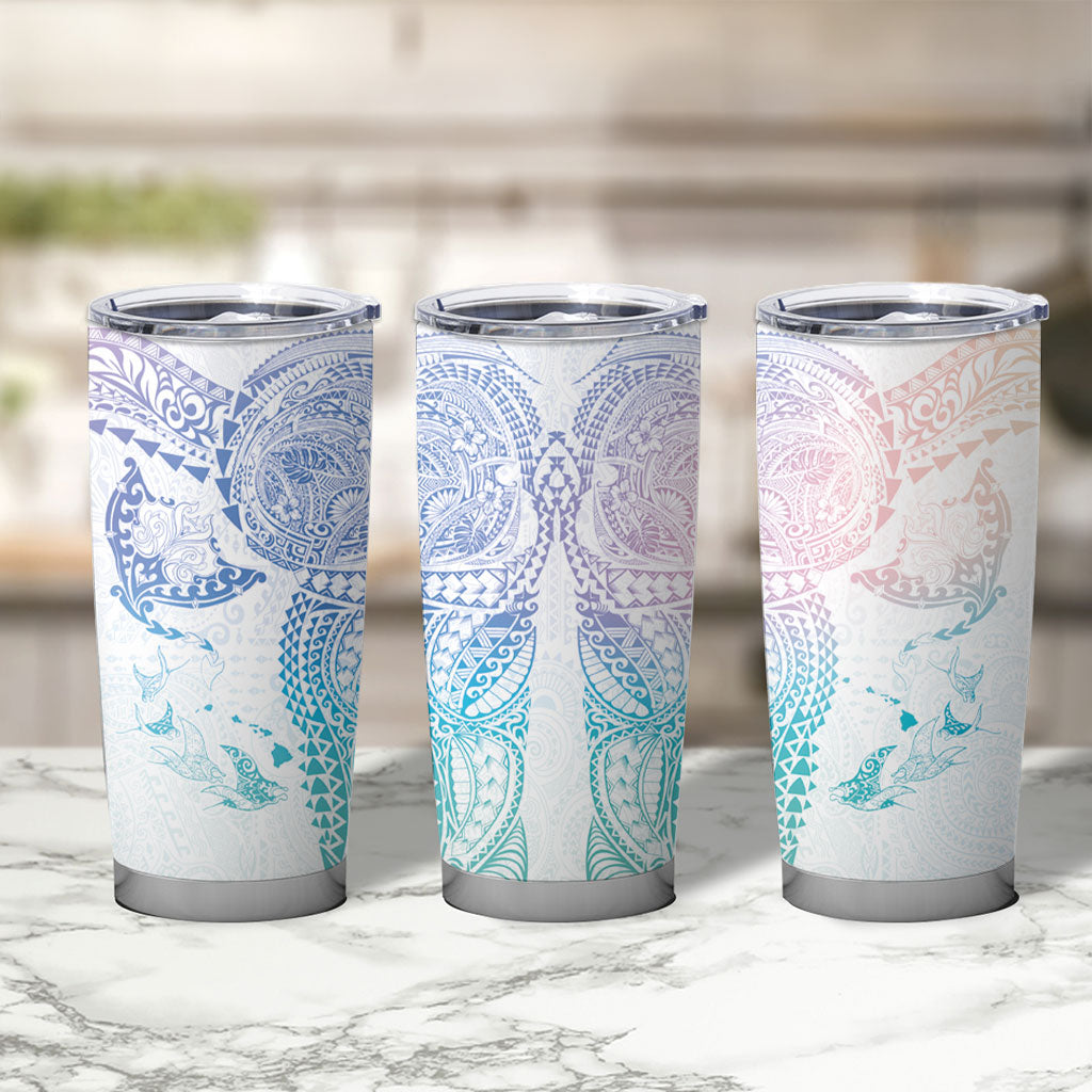 Hawaiian Manta Ray Tribal Tumbler Cup Polynesian Art Motifs Sweet Pastel