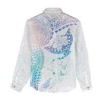 Hawaiian Manta Ray Tribal Women Casual Shirt Polynesian Art Motifs Sweet Pastel