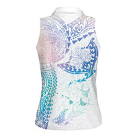 Hawaiian Manta Ray Tribal Women Sleeveless Polo Shirt Polynesian Art Motifs Sweet Pastel