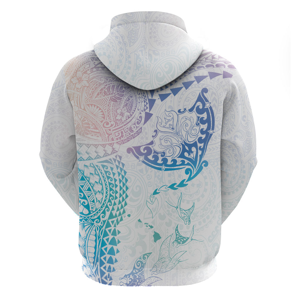 Hawaiian Manta Ray Tribal Zip Hoodie Polynesian Art Motifs Sweet Pastel