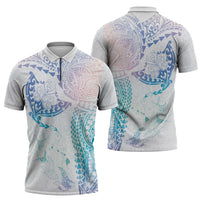 Hawaiian Manta Ray Tribal Zipper Polo Shirt Polynesian Art Motifs Sweet Pastel