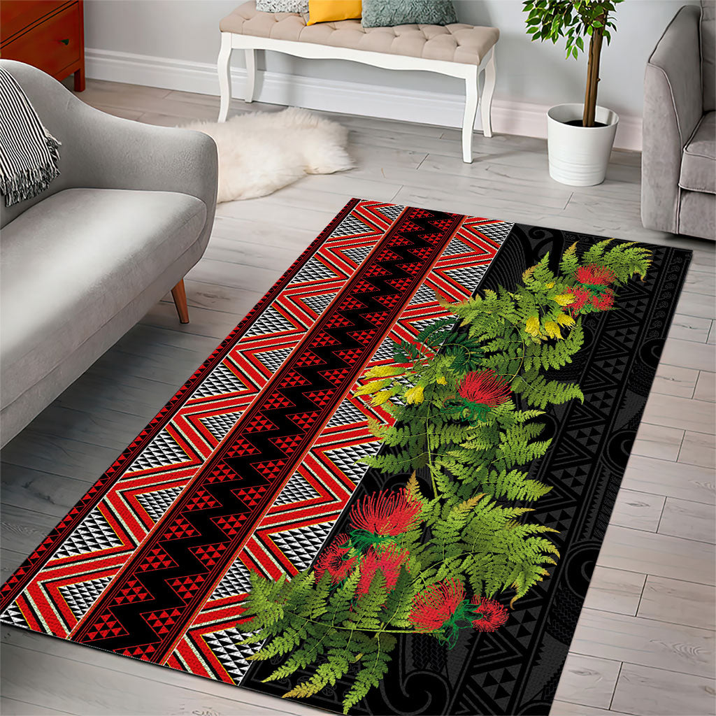 Maori Tukutuku Area Rug with Ferns Pohutukawa and Kowhai Tribal Moko Patterns LT03 - Polynesian Pride