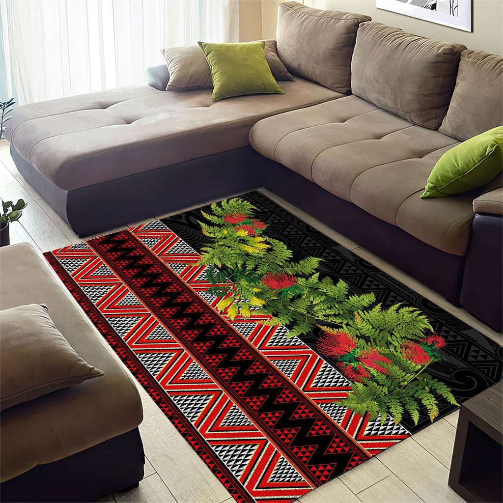 Maori Tukutuku Area Rug with Ferns Pohutukawa and Kowhai Tribal Moko Patterns LT03 - Polynesian Pride