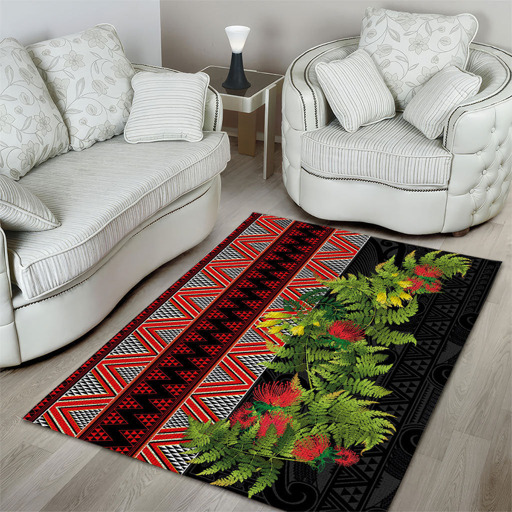 Maori Tukutuku Area Rug with Ferns Pohutukawa and Kowhai Tribal Moko Patterns LT03 - Polynesian Pride