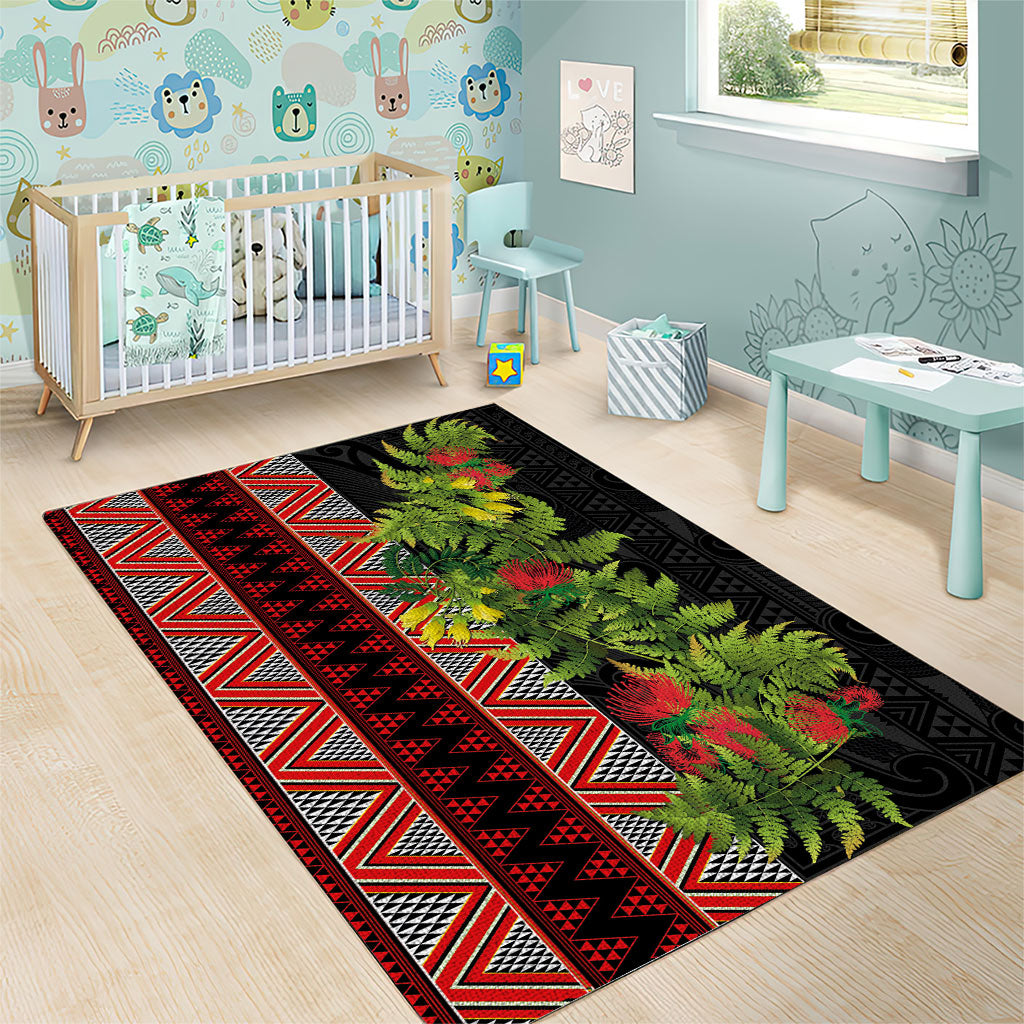 Maori Tukutuku Area Rug with Ferns Pohutukawa and Kowhai Tribal Moko Patterns LT03 - Polynesian Pride