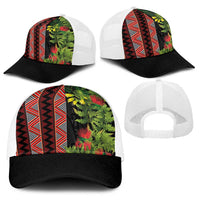 Maori Tukutuku Baseball Net Cap with Ferns Pohutukawa and Kowhai Tribal Moko Patterns LT03 - Polynesian Pride
