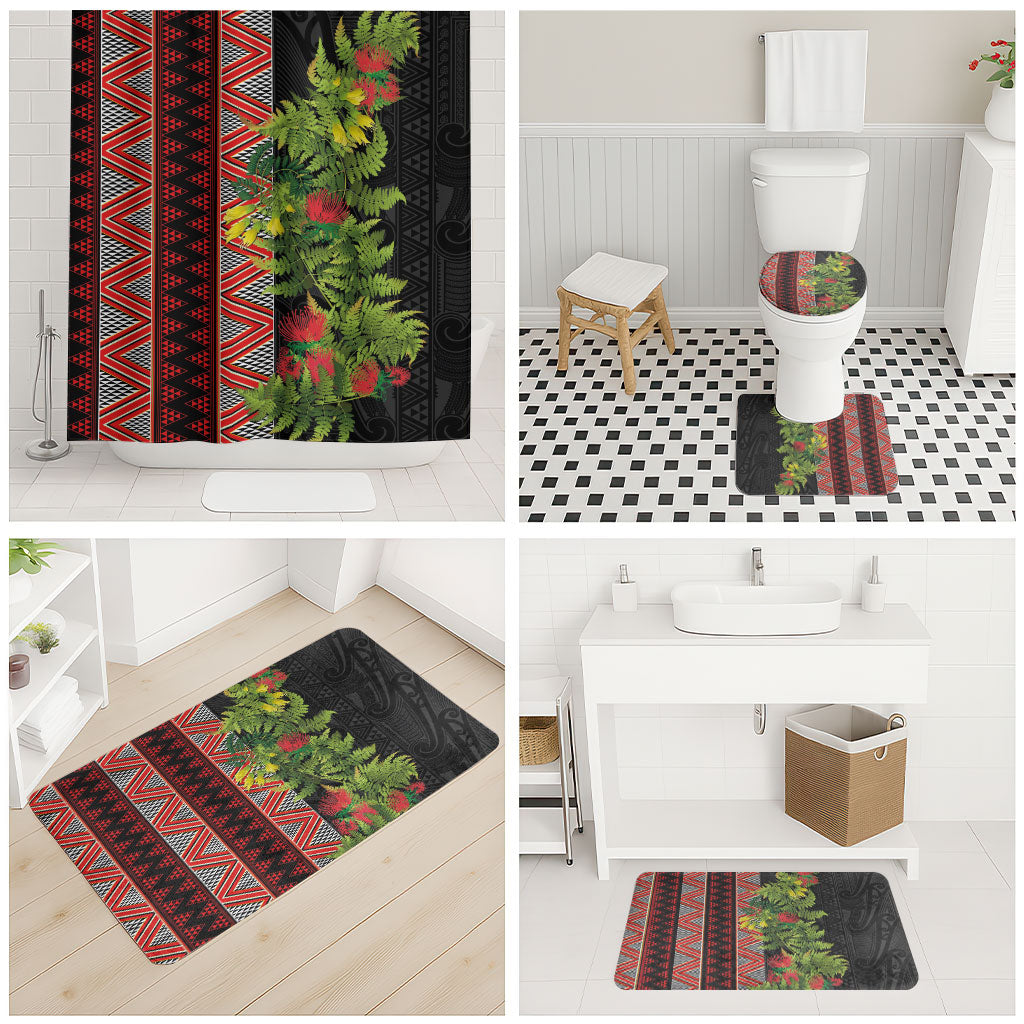 Maori Tukutuku Bathroom Set with Ferns Pohutukawa and Kowhai Tribal Moko Patterns LT03 - Polynesian Pride