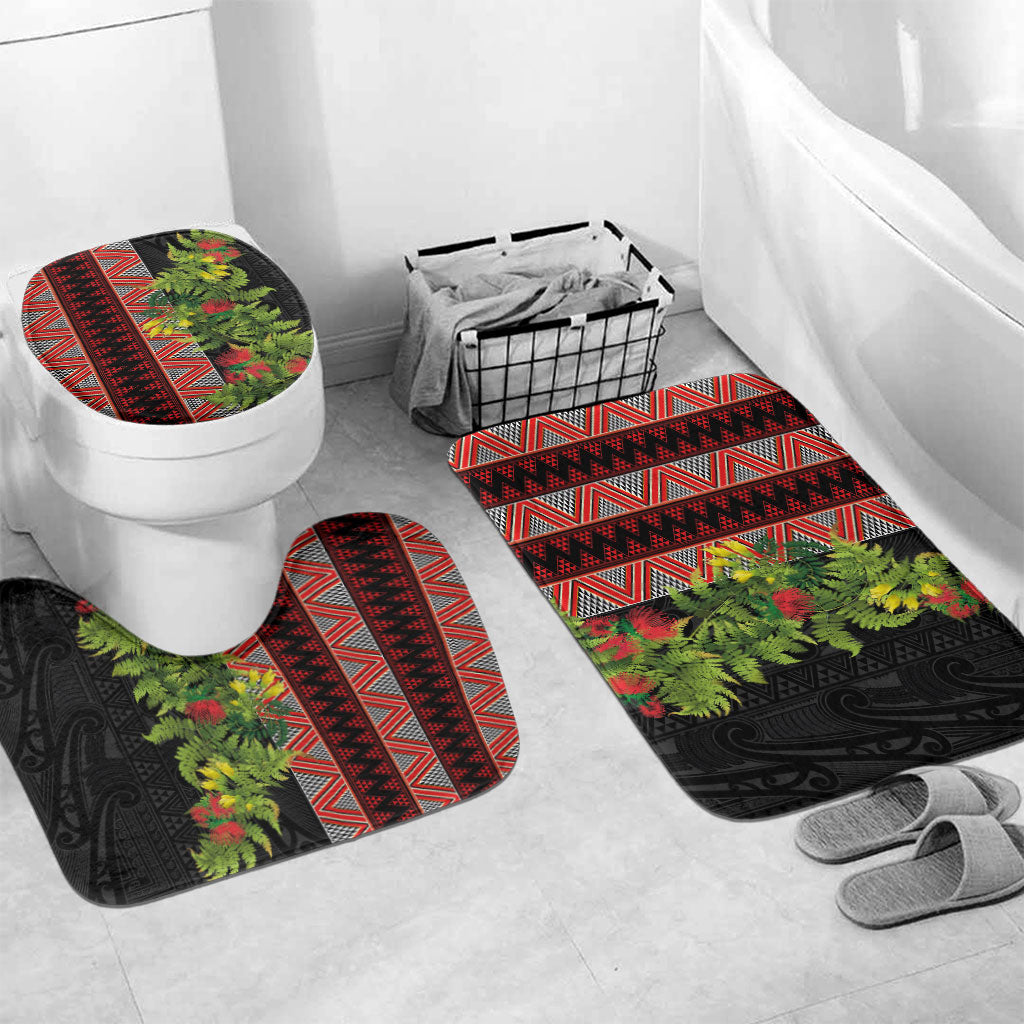 Maori Tukutuku Bathroom Set with Ferns Pohutukawa and Kowhai Tribal Moko Patterns LT03 Mat Set Only (3 pcs) One Size Multicolor - Polynesian Pride