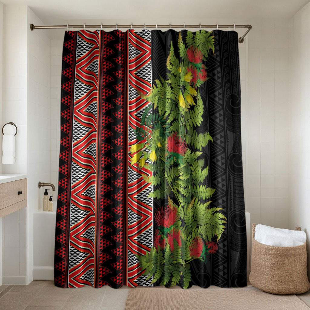 Maori Tukutuku Bathroom Set with Ferns Pohutukawa and Kowhai Tribal Moko Patterns LT03 Shower Curtain Only Multicolor - Polynesian Pride