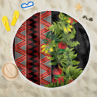 Maori Tukutuku Beach Blanket with Ferns Pohutukawa and Kowhai Tribal Moko Patterns