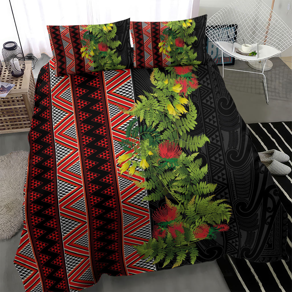 Maori Tukutuku Bedding Set with Ferns Pohutukawa and Kowhai Tribal Moko Patterns LT03 - Polynesian Pride