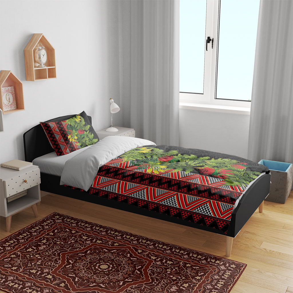 Maori Tukutuku Bedding Set with Ferns Pohutukawa and Kowhai Tribal Moko Patterns LT03 - Polynesian Pride