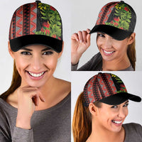 Maori Tukutuku Classic Cap with Ferns Pohutukawa and Kowhai Tribal Moko Patterns LT03 - Polynesian Pride