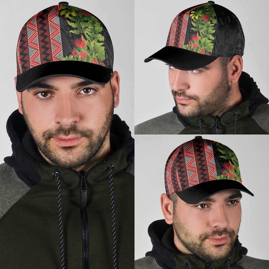 Maori Tukutuku Classic Cap with Ferns Pohutukawa and Kowhai Tribal Moko Patterns LT03 - Polynesian Pride