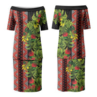 Maori Tukutuku Couples Matching Puletasi and Hawaiian Shirt with Ferns Pohutukawa and Kowhai Tribal Moko Patterns LT03 - Polynesian Pride