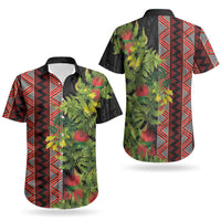 Maori Tukutuku Couples Matching Short Sleeve Bodycon Dress and Hawaiian Shirt with Ferns Pohutukawa and Kowhai Tribal Moko Patterns LT03 - Polynesian Pride