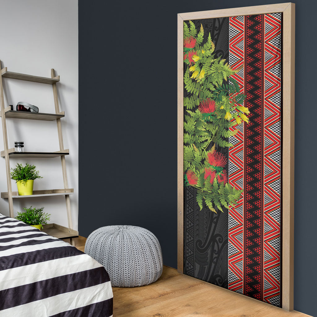 Maori Tukutuku Door Cover with Ferns Pohutukawa and Kowhai Tribal Moko Patterns LT03 - Polynesian Pride
