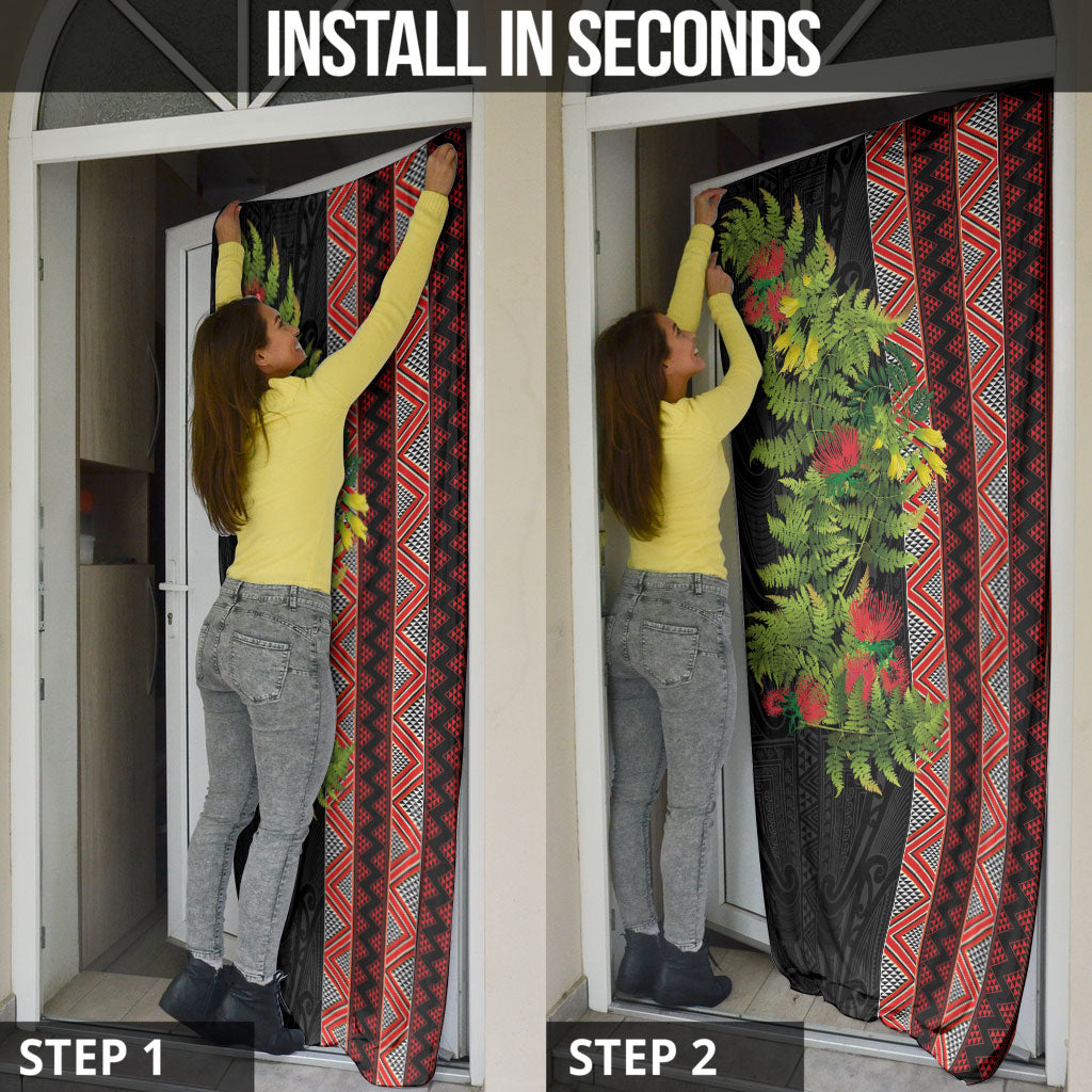 Maori Tukutuku Door Cover with Ferns Pohutukawa and Kowhai Tribal Moko Patterns LT03 - Polynesian Pride