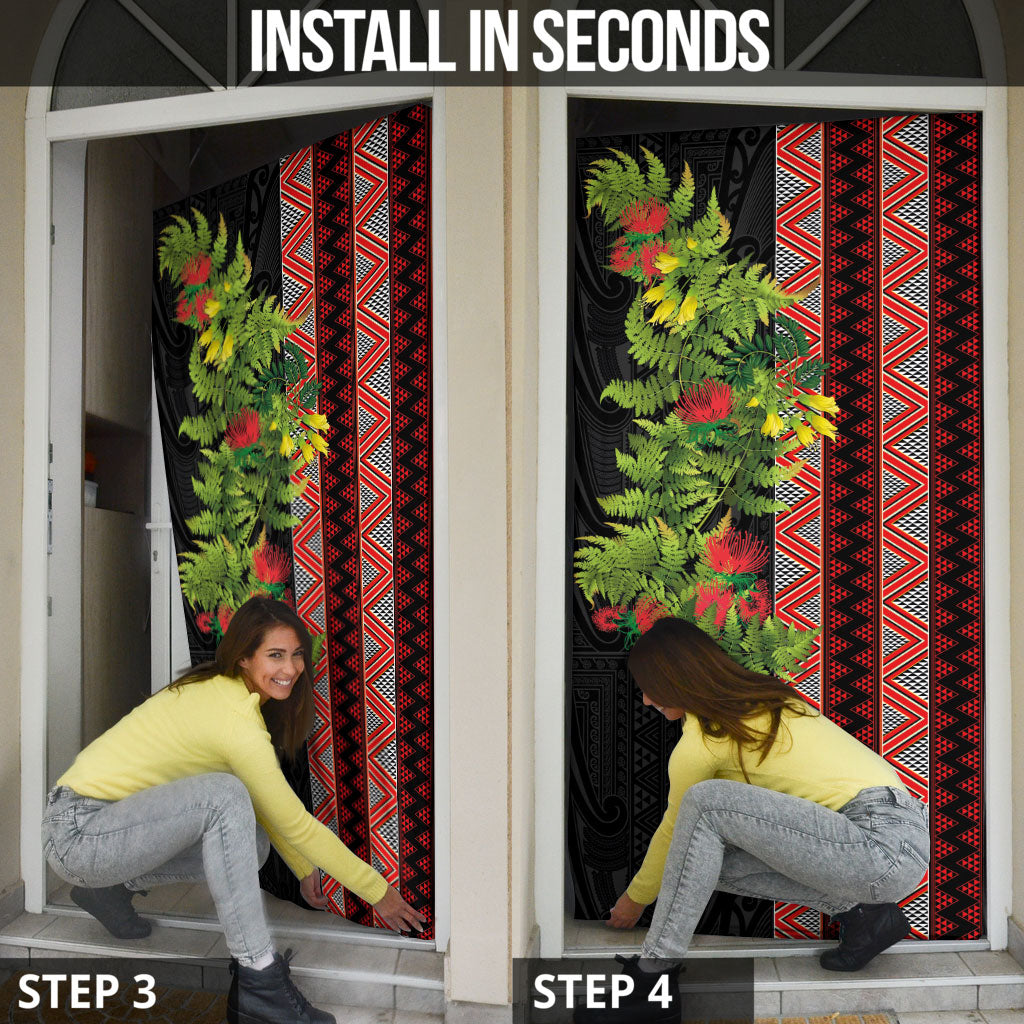 Maori Tukutuku Door Cover with Ferns Pohutukawa and Kowhai Tribal Moko Patterns LT03 - Polynesian Pride