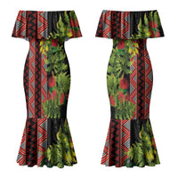 Maori Tukutuku Family Matching Mermaid Dress and Hawaiian Shirt with Ferns Pohutukawa and Kowhai Tribal Moko Patterns LT03 Mom's Dress Multicolor - Polynesian Pride