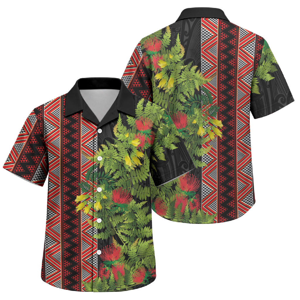 Maori Tukutuku Family Matching Off Shoulder Maxi Dress and Hawaiian Shirt with Ferns Pohutukawa and Kowhai Tribal Moko Patterns LT03 Son's Shirt Multicolor - Polynesian Pride