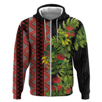 Maori Tukutuku Hoodie with Ferns Pohutukawa and Kowhai Tribal Moko Patterns