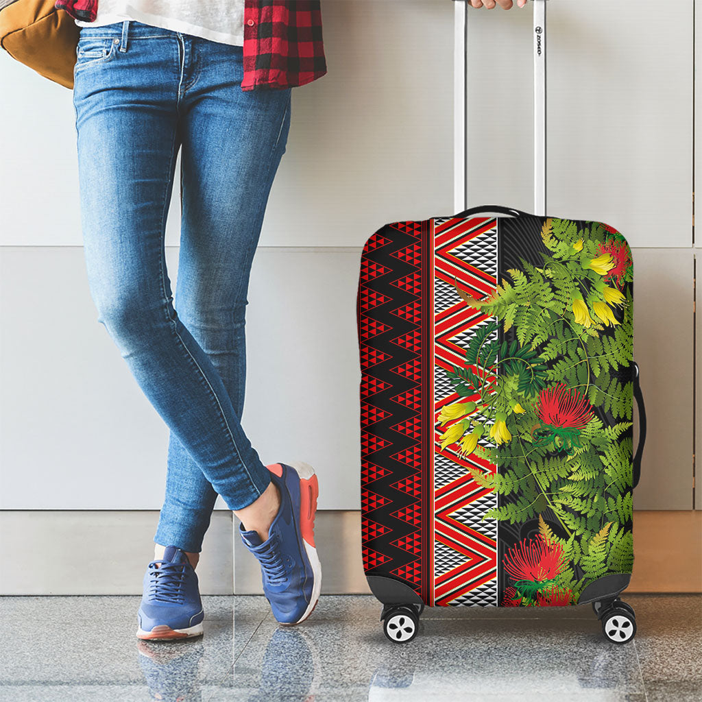 Maori Tukutuku Luggage Cover with Ferns Pohutukawa and Kowhai Tribal Moko Patterns LT03 - Polynesian Pride