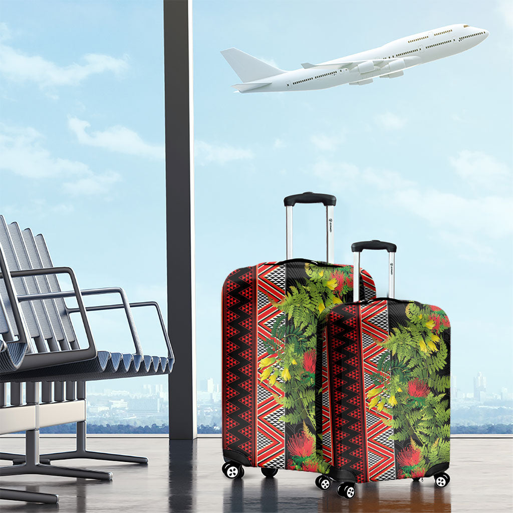 Maori Tukutuku Luggage Cover with Ferns Pohutukawa and Kowhai Tribal Moko Patterns LT03 - Polynesian Pride
