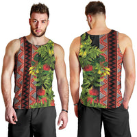 Maori Tukutuku Men Tank Top with Ferns Pohutukawa and Kowhai Tribal Moko Patterns