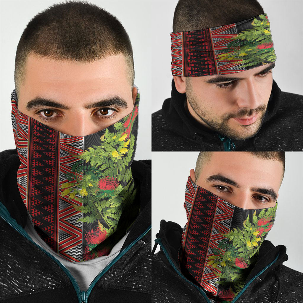 Maori Tukutuku Neck Gaiter with Ferns Pohutukawa and Kowhai Tribal Moko Patterns LT03 - Polynesian Pride