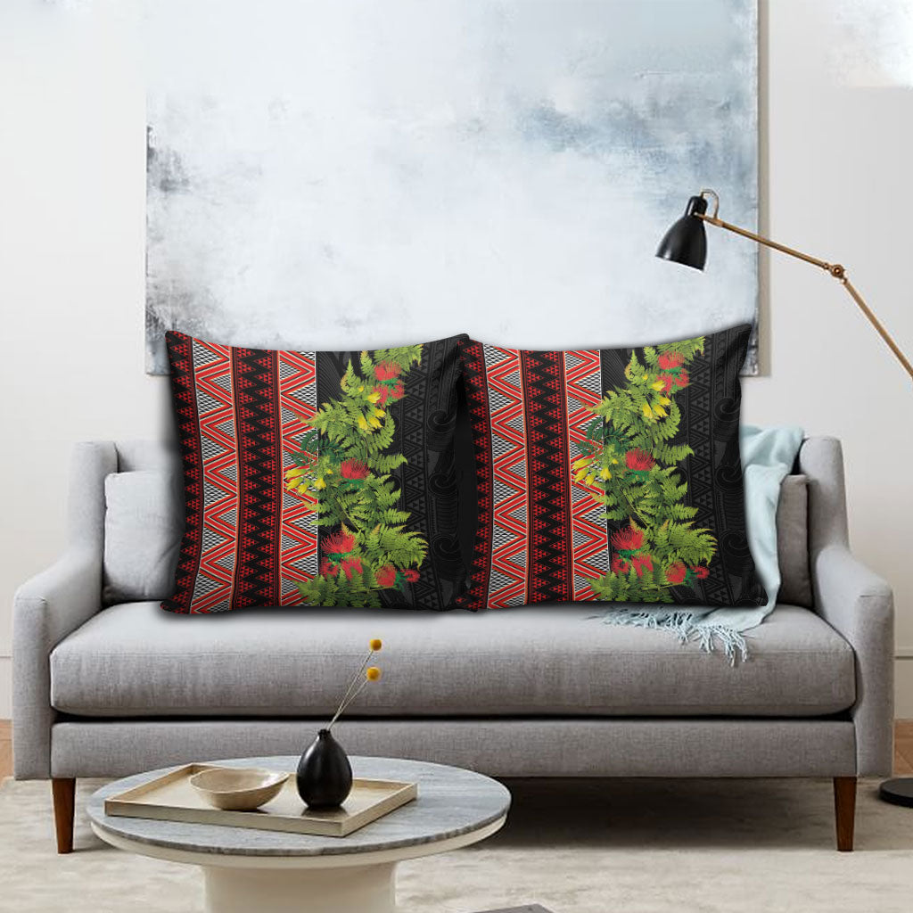 Maori Tukutuku Pillow Cover with Ferns Pohutukawa and Kowhai Tribal Moko Patterns LT03 - Polynesian Pride