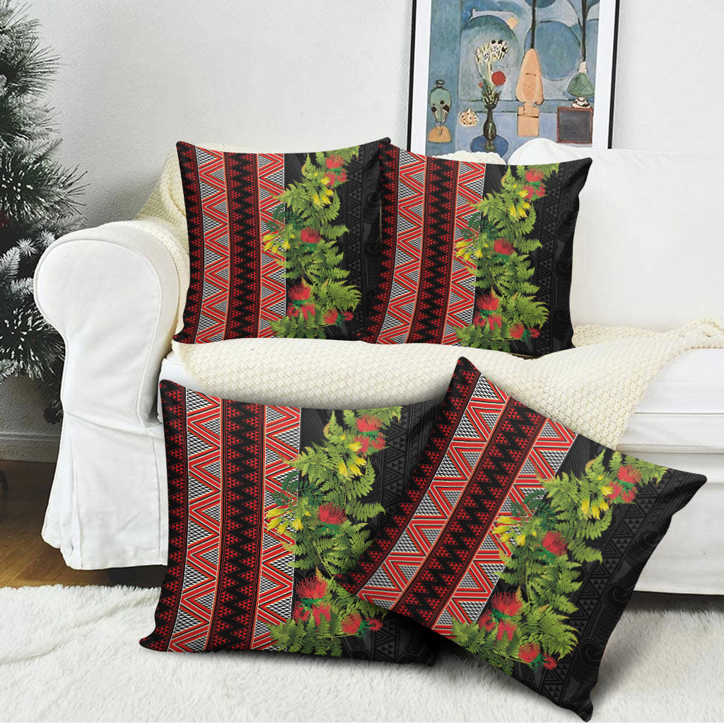 Maori Tukutuku Pillow Cover with Ferns Pohutukawa and Kowhai Tribal Moko Patterns LT03 - Polynesian Pride
