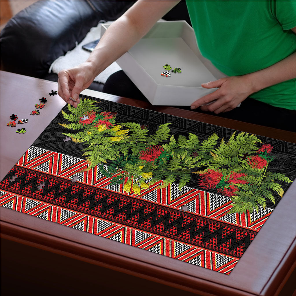 Maori Tukutuku Puzzle with Ferns Pohutukawa and Kowhai Tribal Moko Patterns LT03 - Polynesian Pride