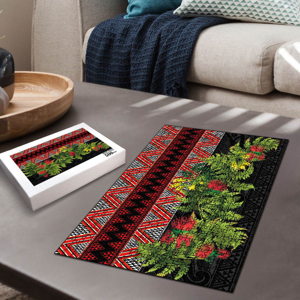 Maori Tukutuku Puzzle with Ferns Pohutukawa and Kowhai Tribal Moko Patterns LT03 - Polynesian Pride