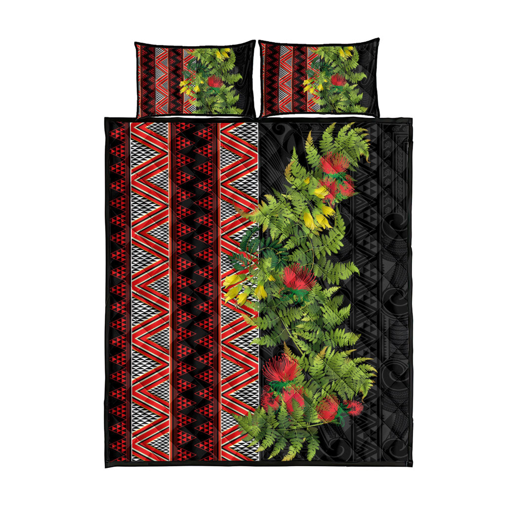 Maori Tukutuku Quilt Bed Set with Ferns Pohutukawa and Kowhai Tribal Moko Patterns LT03 - Polynesian Pride
