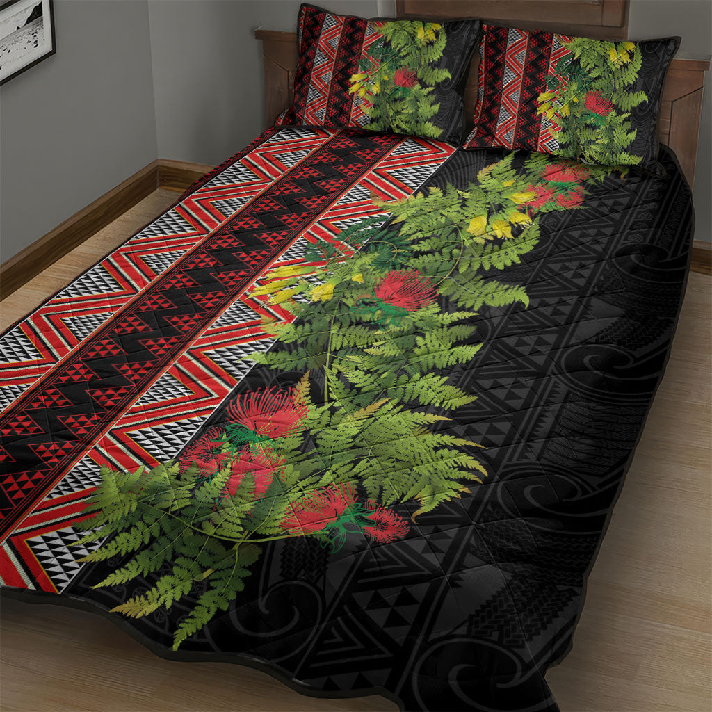 Maori Tukutuku Quilt Bed Set with Ferns Pohutukawa and Kowhai Tribal Moko Patterns LT03 - Polynesian Pride