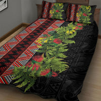 Maori Tukutuku Quilt Bed Set with Ferns Pohutukawa and Kowhai Tribal Moko Patterns LT03 - Polynesian Pride