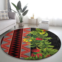 Maori Tukutuku Round Carpet with Ferns Pohutukawa and Kowhai Tribal Moko Patterns LT03 - Polynesian Pride