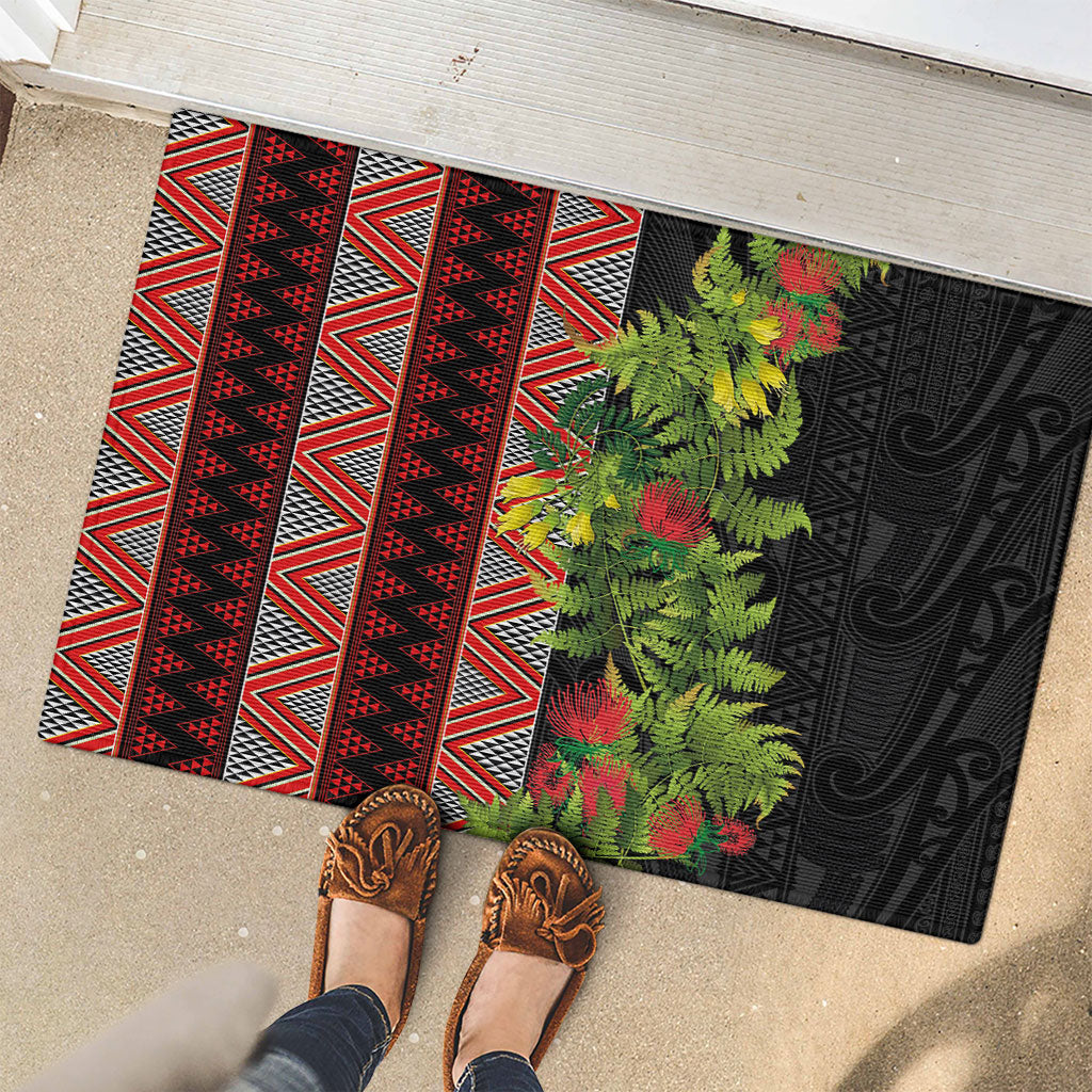 Maori Tukutuku Rubber Doormat with Ferns Pohutukawa and Kowhai Tribal Moko Patterns LT03 - Polynesian Pride
