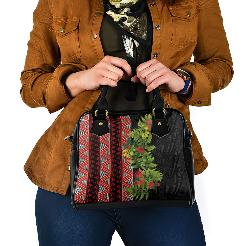Maori Tukutuku Shoulder Handbag with Ferns Pohutukawa and Kowhai Tribal Moko Patterns LT03 - Polynesian Pride