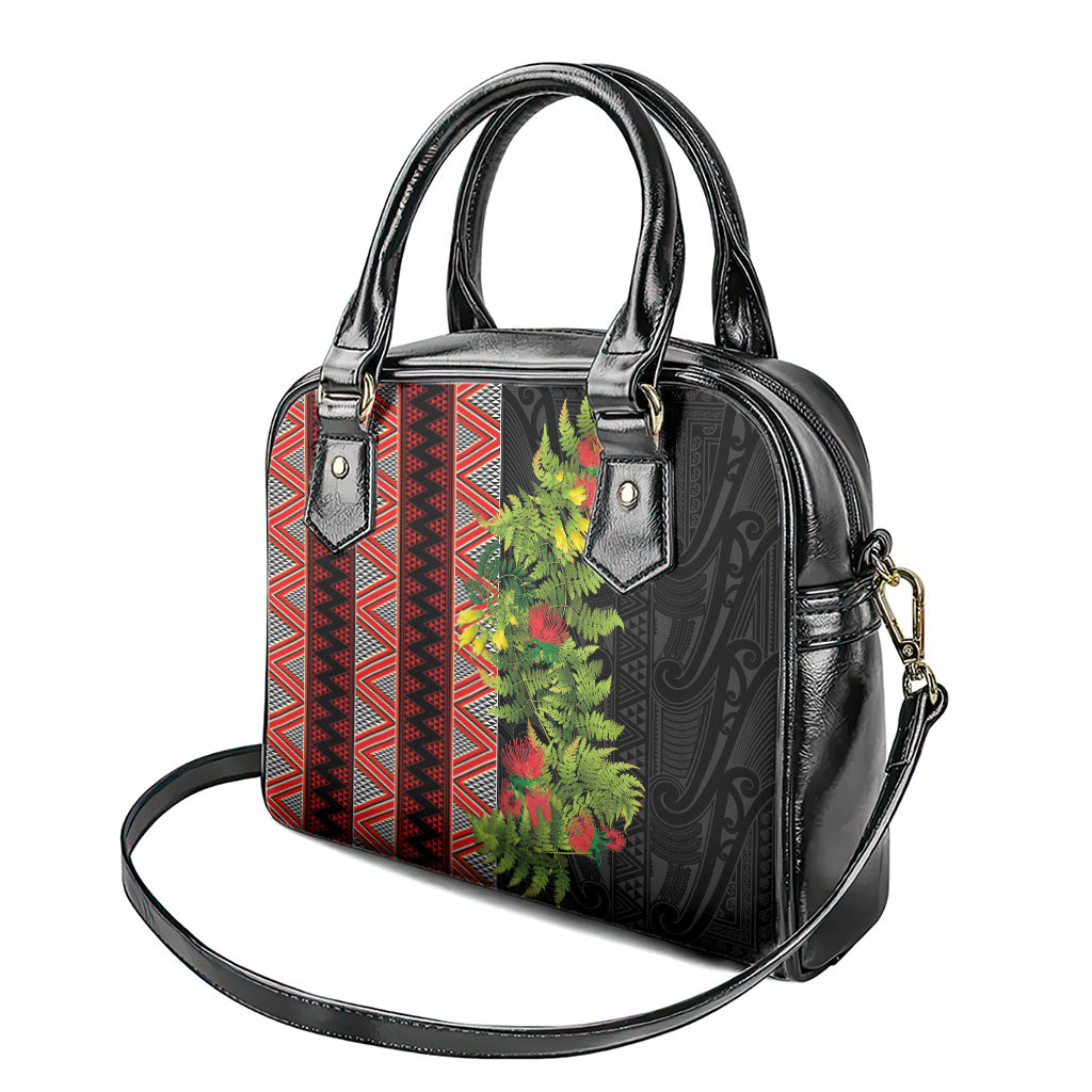 Maori Tukutuku Shoulder Handbag with Ferns Pohutukawa and Kowhai Tribal Moko Patterns LT03 - Polynesian Pride