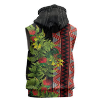 Maori Tukutuku Sleeveless Zip Hoodie with Ferns Pohutukawa and Kowhai Tribal Moko Patterns
