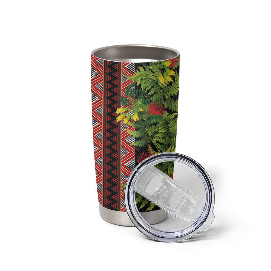 Maori Tukutuku Tumbler Cup with Ferns Pohutukawa and Kowhai Tribal Moko Patterns LT03 - Polynesian Pride