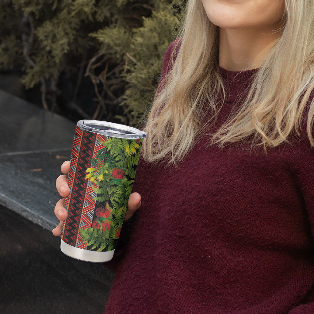 Maori Tukutuku Tumbler Cup with Ferns Pohutukawa and Kowhai Tribal Moko Patterns LT03 - Polynesian Pride