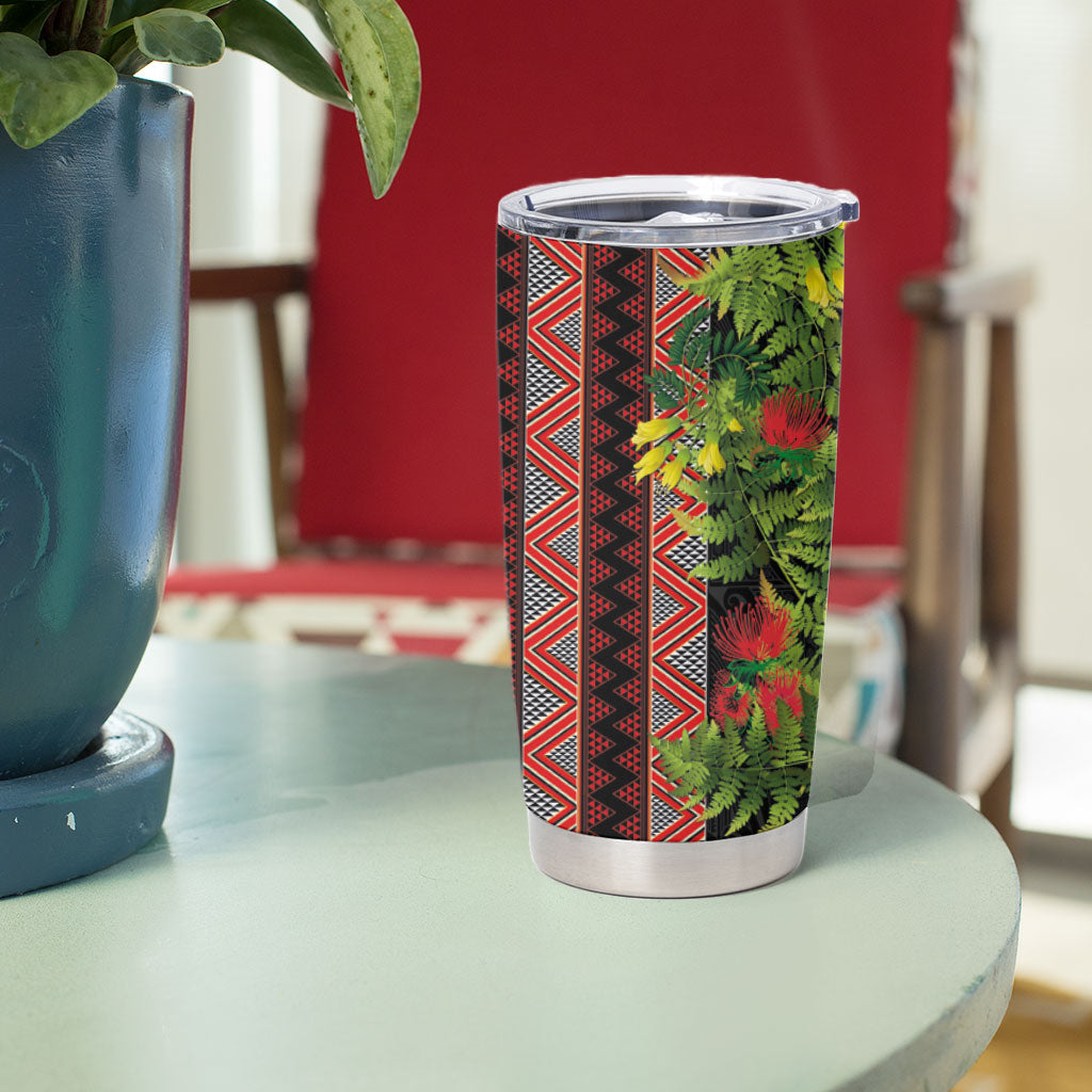 Maori Tukutuku Tumbler Cup with Ferns Pohutukawa and Kowhai Tribal Moko Patterns LT03 - Polynesian Pride