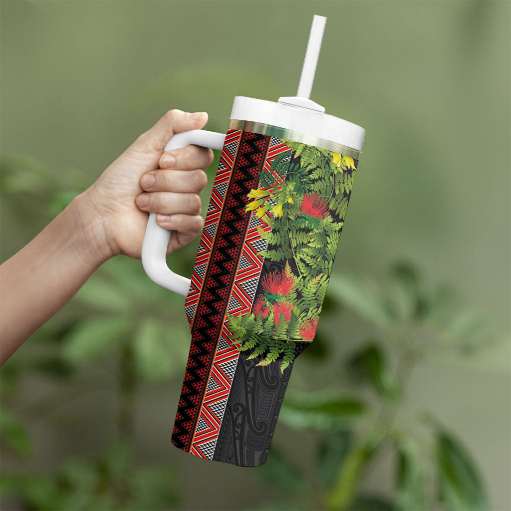 Maori Tukutuku Tumbler With Handle with Ferns Pohutukawa and Kowhai Tribal Moko Patterns LT03 - Polynesian Pride