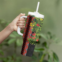 Maori Tukutuku Tumbler With Handle with Ferns Pohutukawa and Kowhai Tribal Moko Patterns LT03 - Polynesian Pride